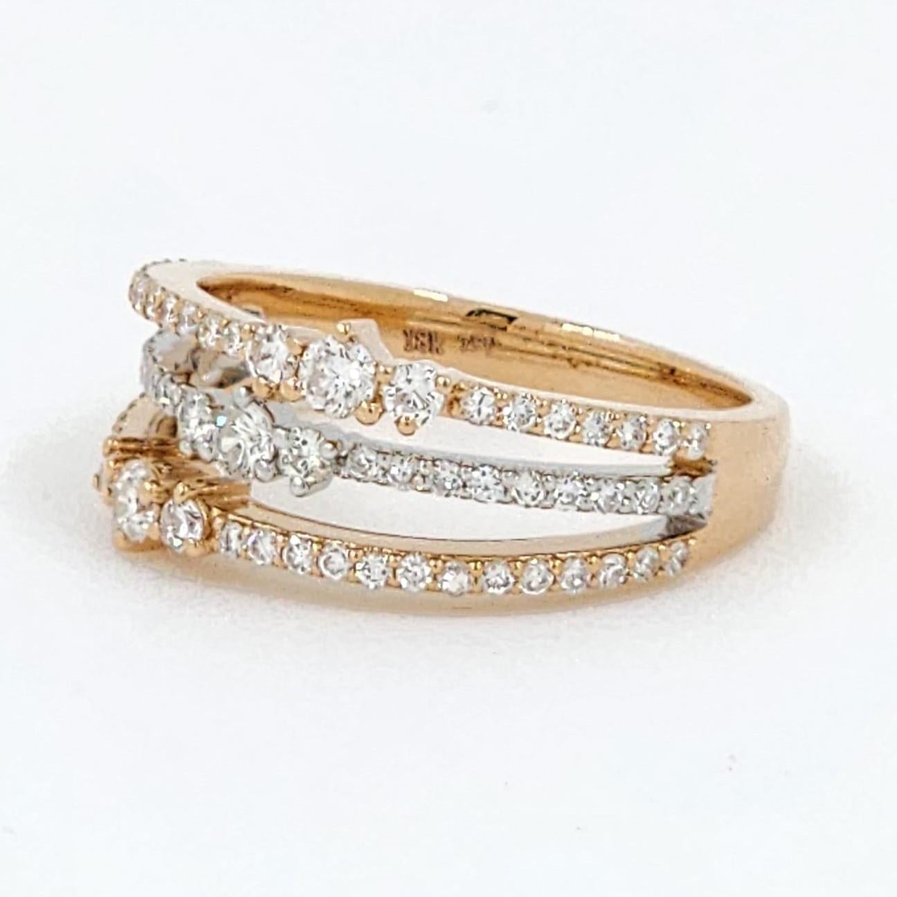 Modern 0.66 Carat Diamond Band Ring in 18 Karat Rose and White Gold