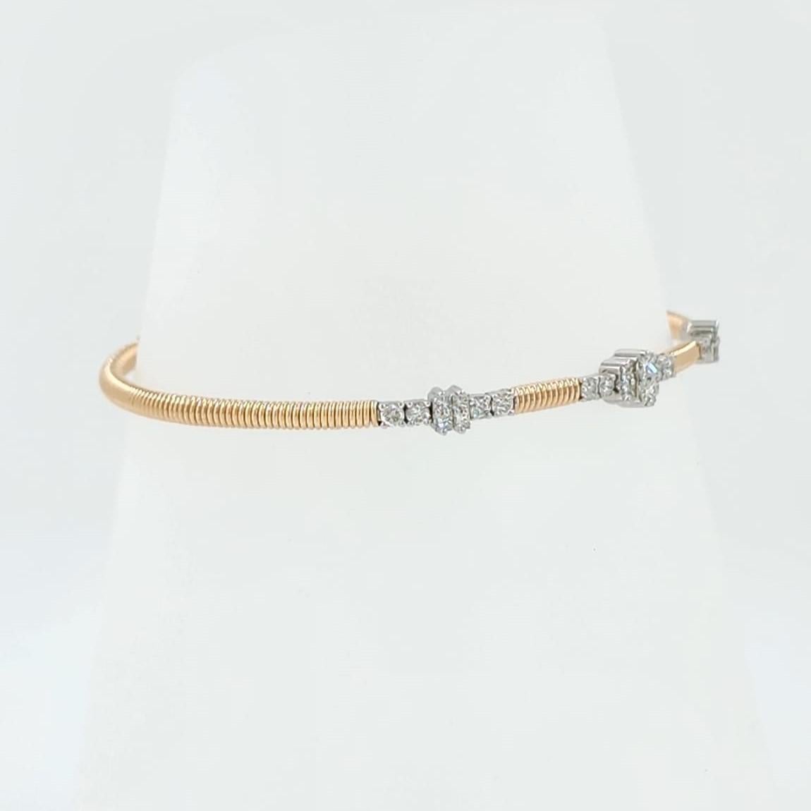 Mixed Cut 0.66 Carat Diamond Bangle Bracelet 18k White and Rose Gold For Sale