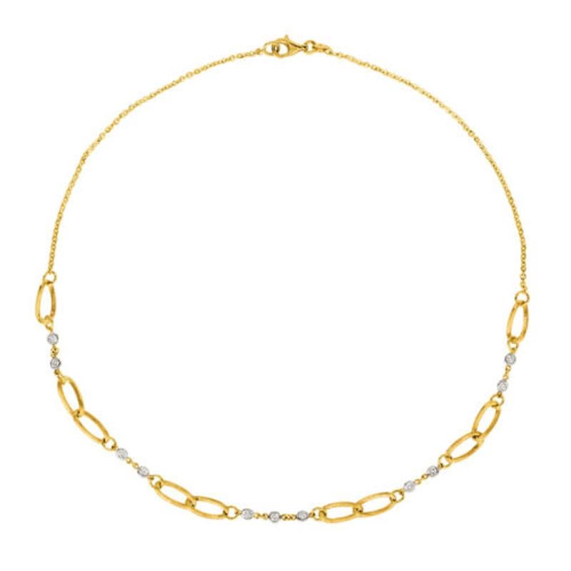 0.66 Carat Diamond Chain Style 'Italiano Collection' Necklace 14K Yellow Gold

100% Natural Diamonds, Not Enhanced in any way
0.66CT
G-H 
SI  
14K Yellow Gold, Bezel Set, 8.4 Grams
16 inch in length, 1/4 inch in width
11 Diamonds

N5650Y
ALL OUR
