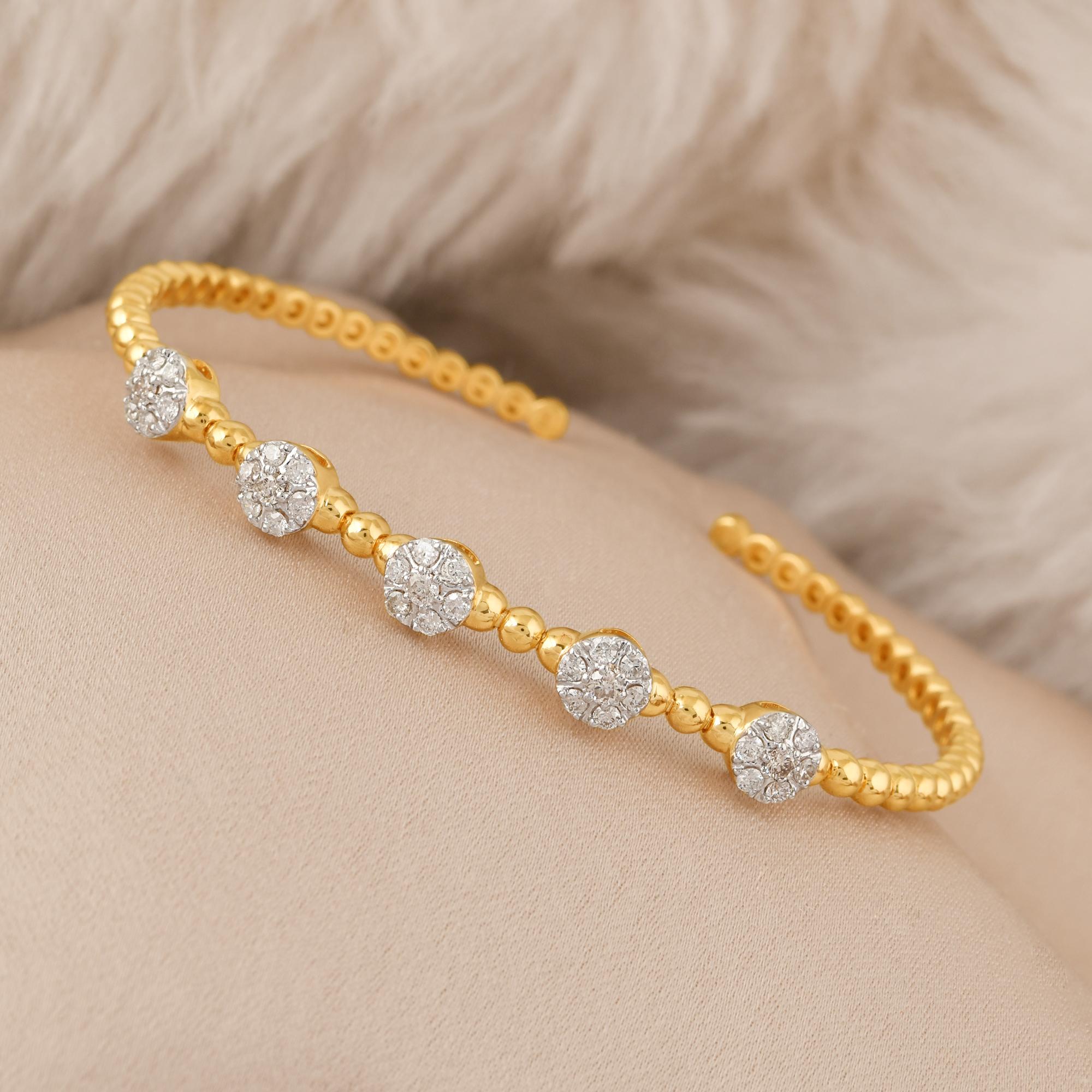 0,66 quilates Pulsera brazalete con bolas de diamantes y cuentas Oro amarillo 14k Contemporáneo en venta