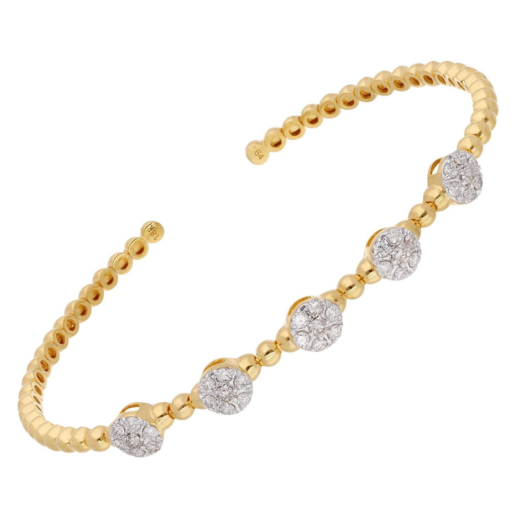 0.66 Carat Diamond Multi Cuff Bangle Beaded Ball Bracelet 14k Yellow Gold