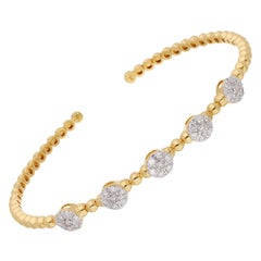 0.66 Carat Diamond Multi Cuff Bangle Beaded Ball Bracelet 14k Yellow Gold