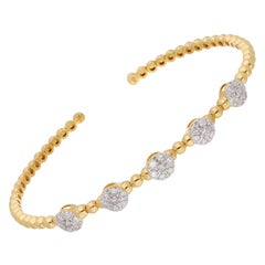 0.66 Carat Diamond Multi Cuff Bangle Beaded Ball Bracelet 18k Yellow Gold