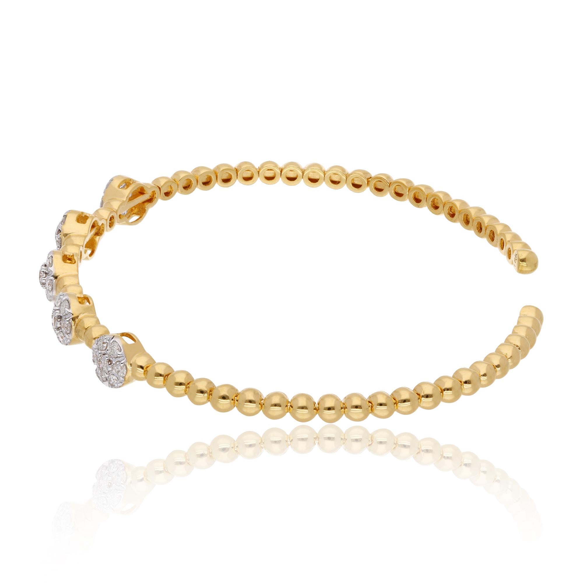 Women's 0.66 Carat Diamond Multi Round Disc Cuff Bangle Beaded Ball Bracelet 14k Gold For Sale