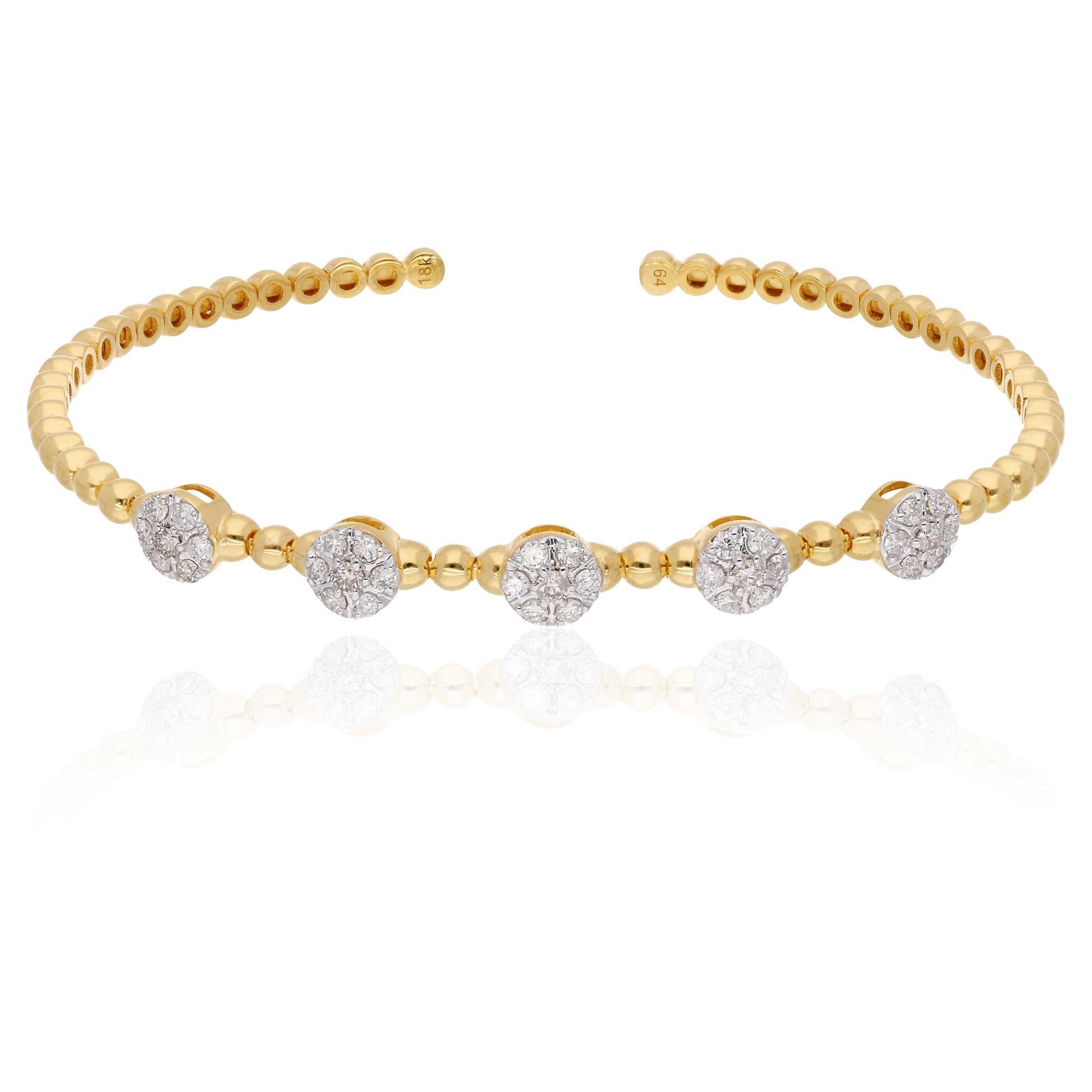 0.66 Carat Diamond Multi Round Disc Cuff Bangle Beaded Ball Bracelet 14k Gold