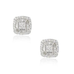 0.66 Carat Invisible Set Diamond Pave Stud Earrings 14 Karat in Stock
