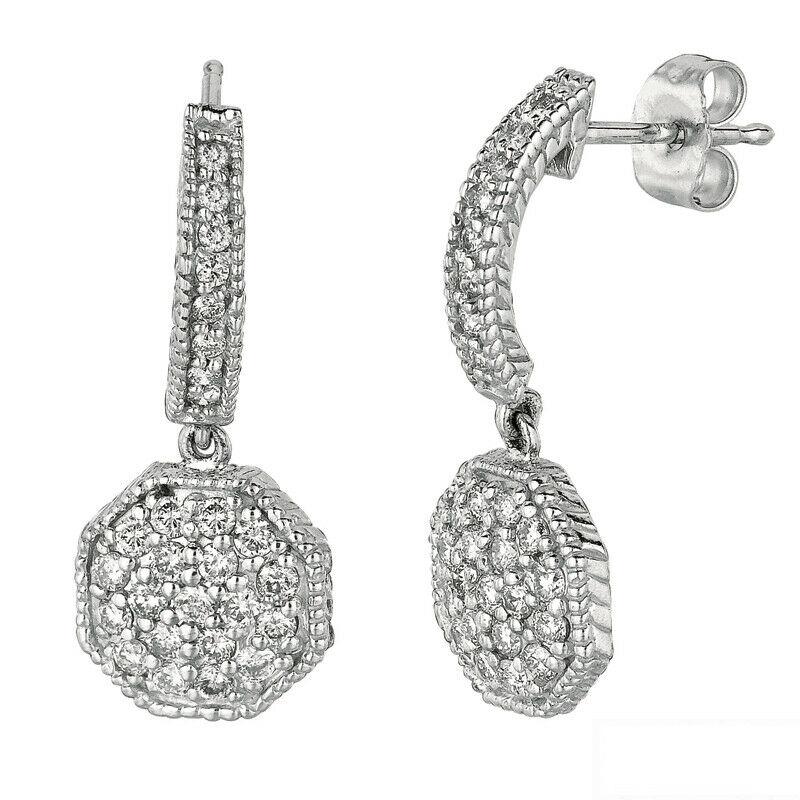 Contemporary 0.66 Carat Natural Diamond Drop Earrings G SI 14k White Gold For Sale
