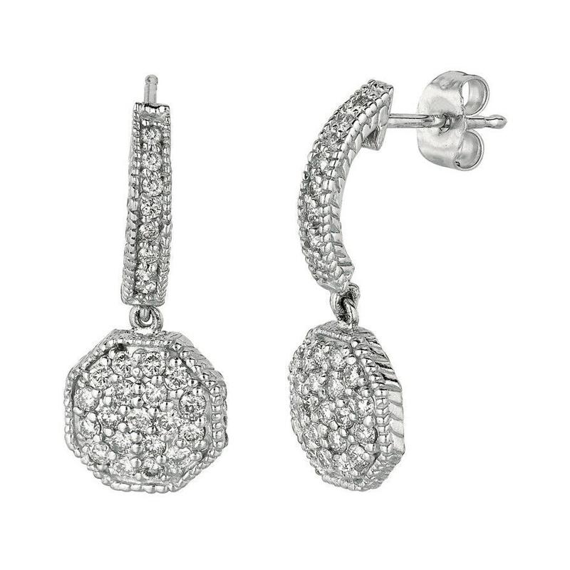 0.66 Carat Natural Diamond Drop Earrings G SI 14k White Gold For Sale