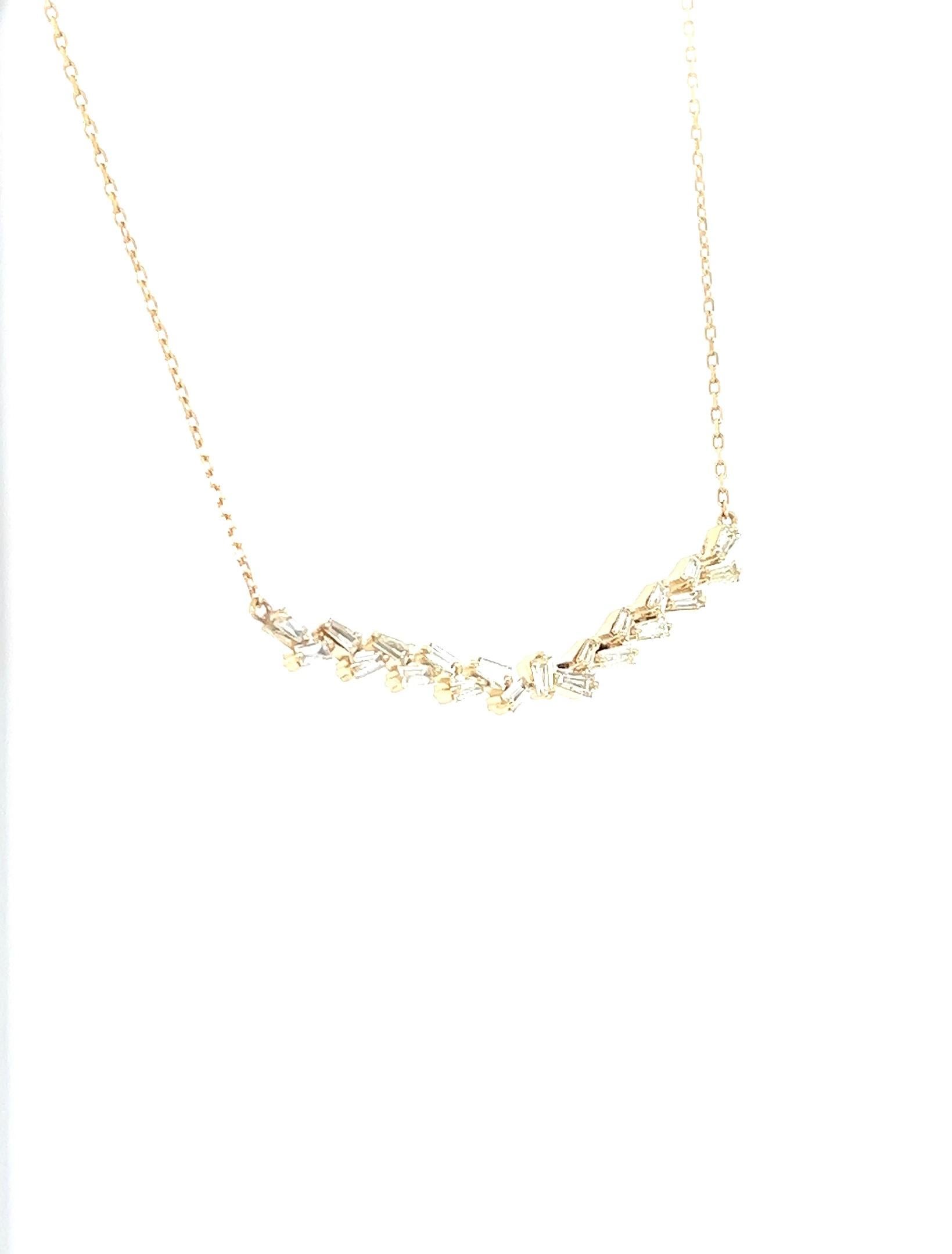 Contemporary 0.66 Carat Natural Diamond Yellow Gold Bar Chain Necklace  For Sale