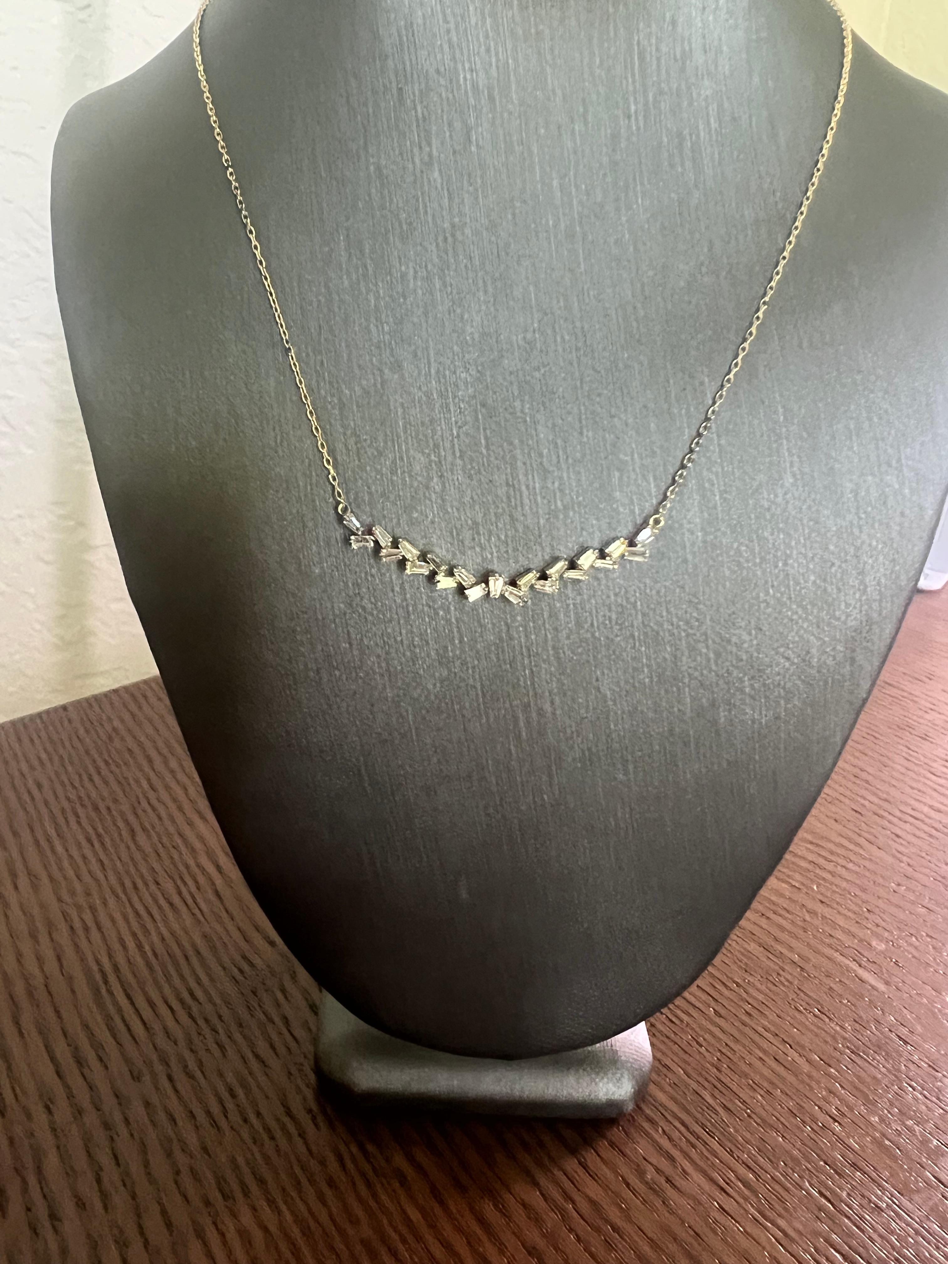 0.66 Carat Natural Diamond Yellow Gold Bar Chain Necklace  In New Condition For Sale In Los Angeles, CA