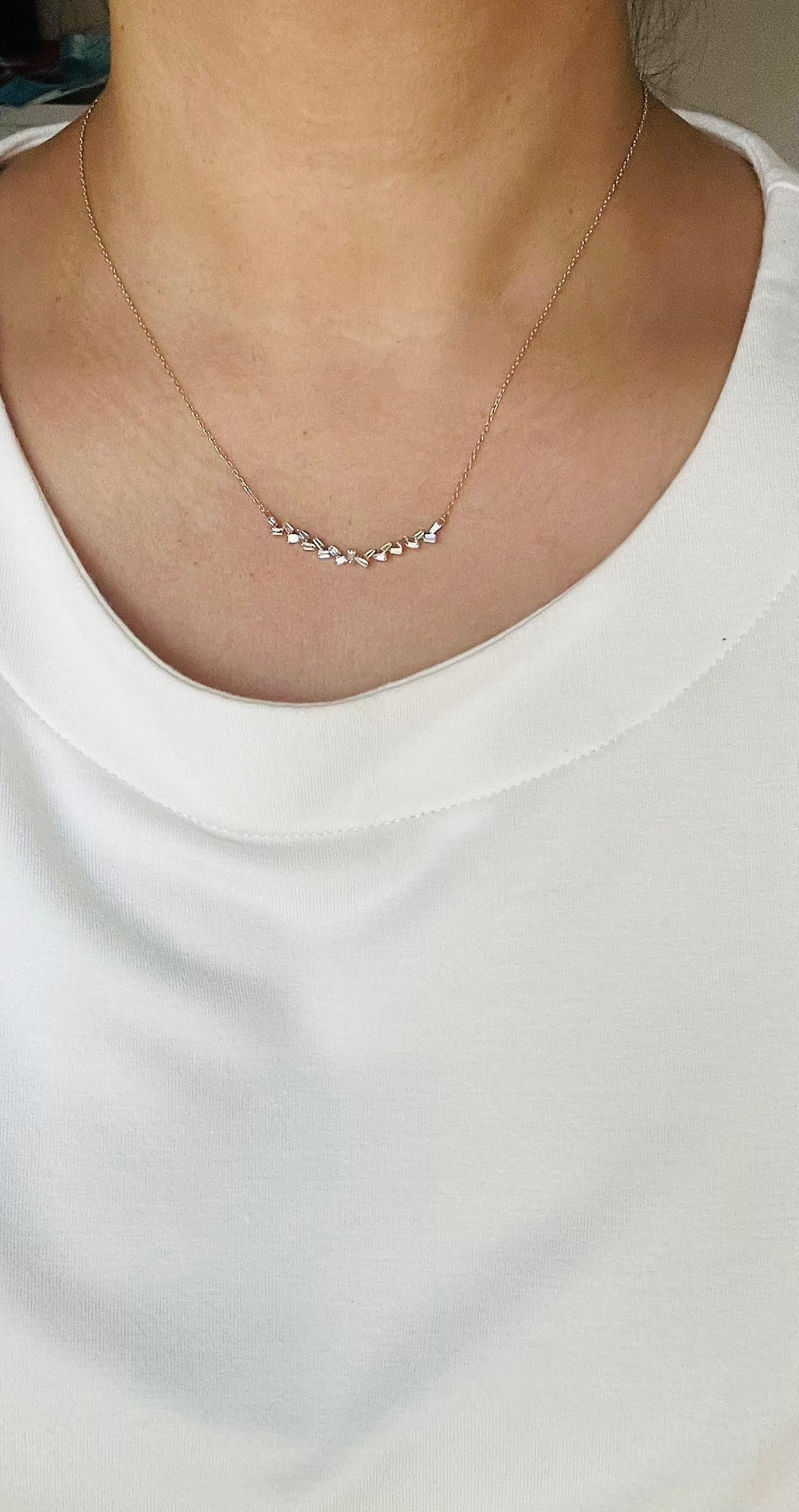 0.66 Carat Natural Diamond Yellow Gold Bar Chain Necklace For Sale 1