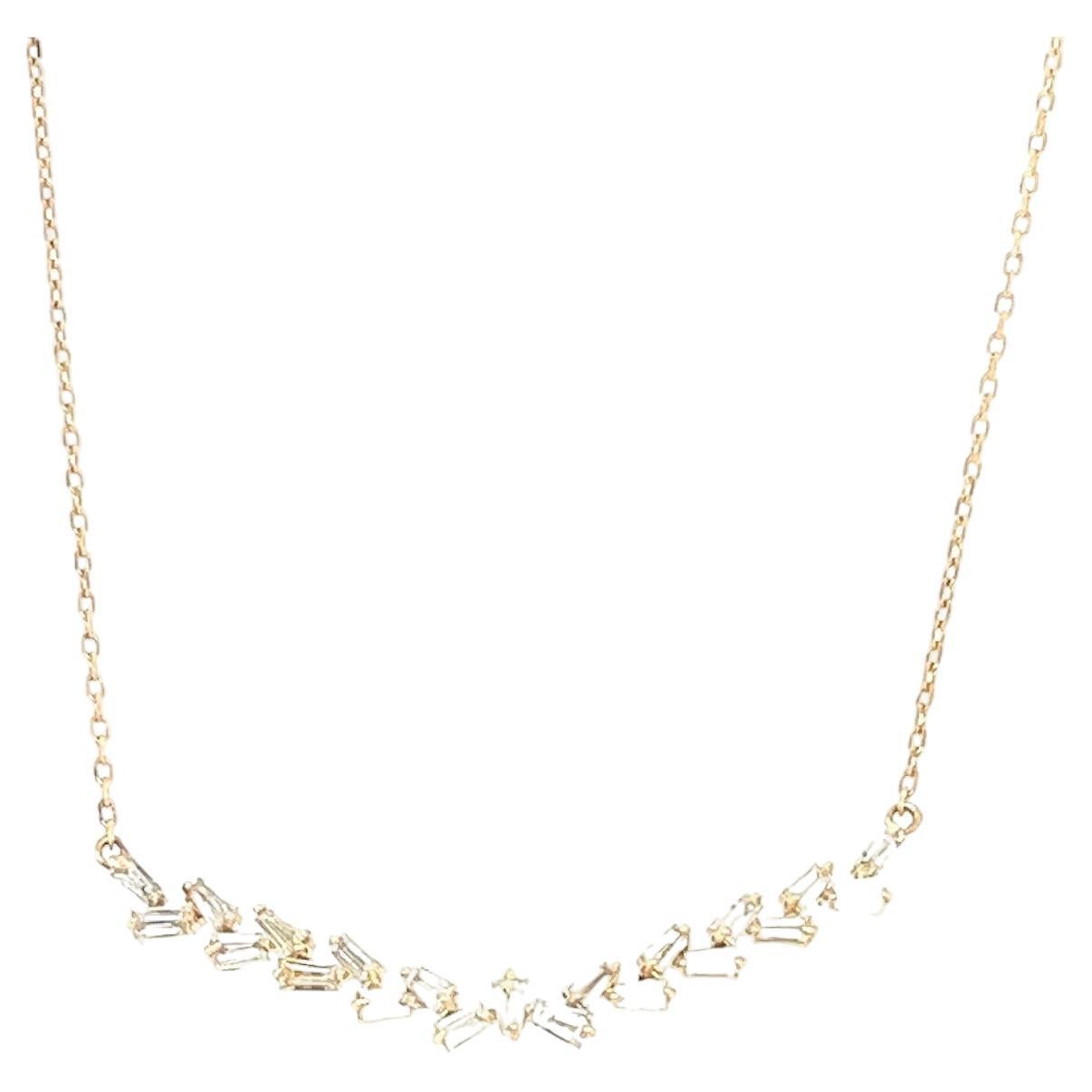 0.66 Carat Natural Diamond Yellow Gold Bar Chain Necklace 