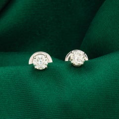 0.66 Carat Natural Round Diamond Solitaire Stud Earrings 18K White Gold