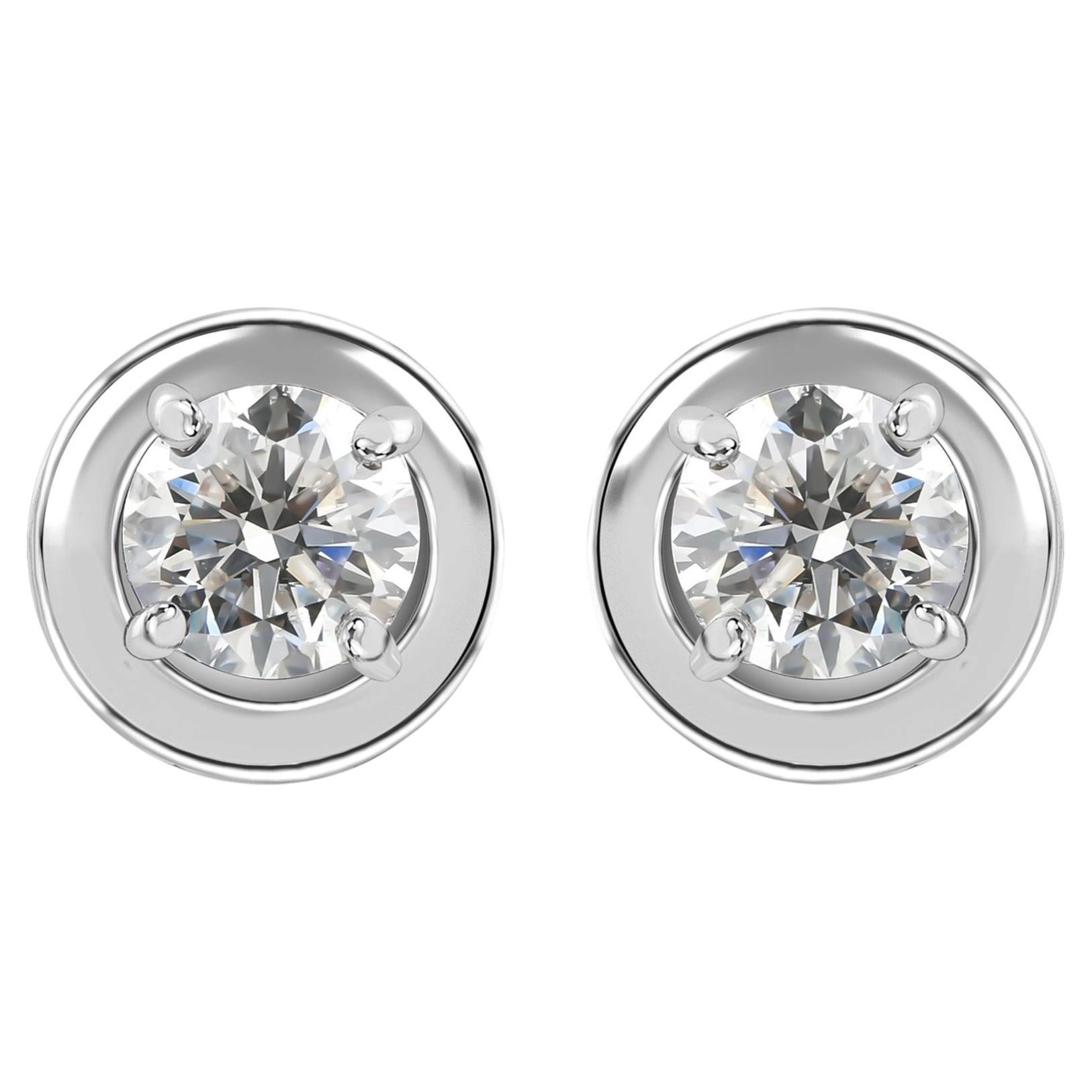 0.66 Carat Natural Round Diamond Solitaire Stud Earrings 18K White Gold