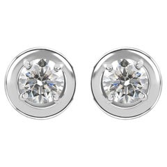 0.66 Carat Natural Round Diamond Solitaire Stud Earrings 18K White Gold