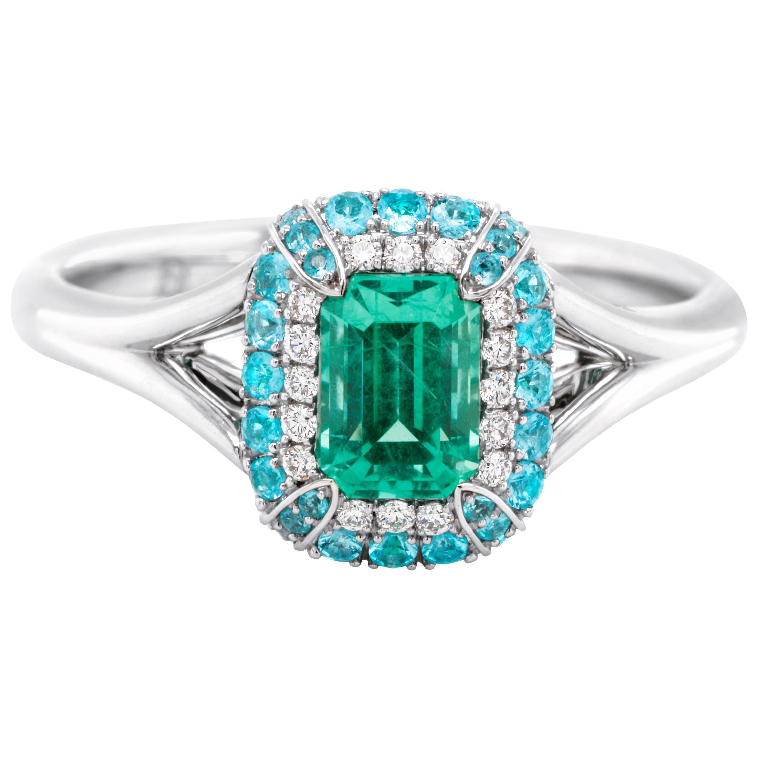 No-Oil Russian Emerald Paraiba 18 Karat Gold Diamond Ring