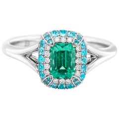 Anello con diamante in oro 18 carati con smeraldo russo Paraiba senza olio