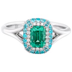 Russischer Smaragd Paraiba 18 Karat Gold Diamantring, No-Oil