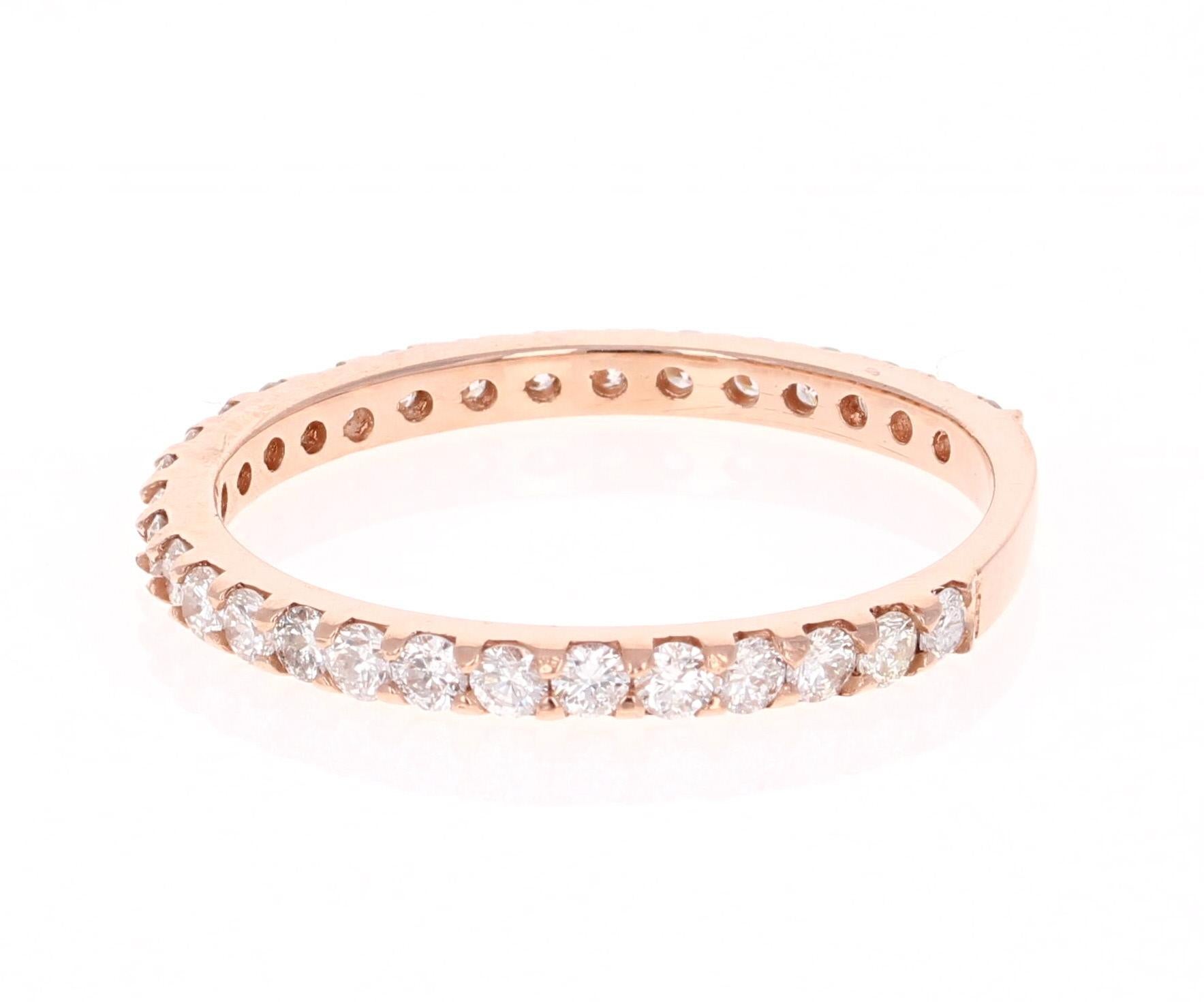 Contemporary 0.66 Carat Round Cut Diamond Band 14 Karat Rose Gold For Sale