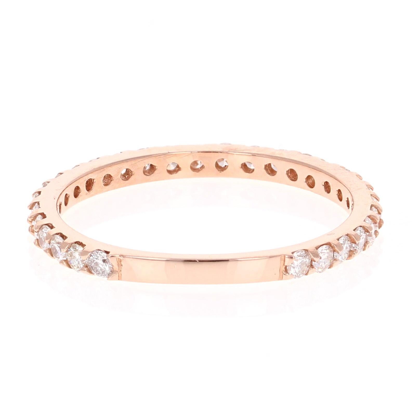 0.66 Carat Round Cut Diamond Band 14 Karat Rose Gold In New Condition For Sale In Los Angeles, CA