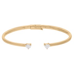 0.66 Carat SI/H Heart Brilliant Cut Diamond Cuff Bangle Bracelet 14k Yellow Gold