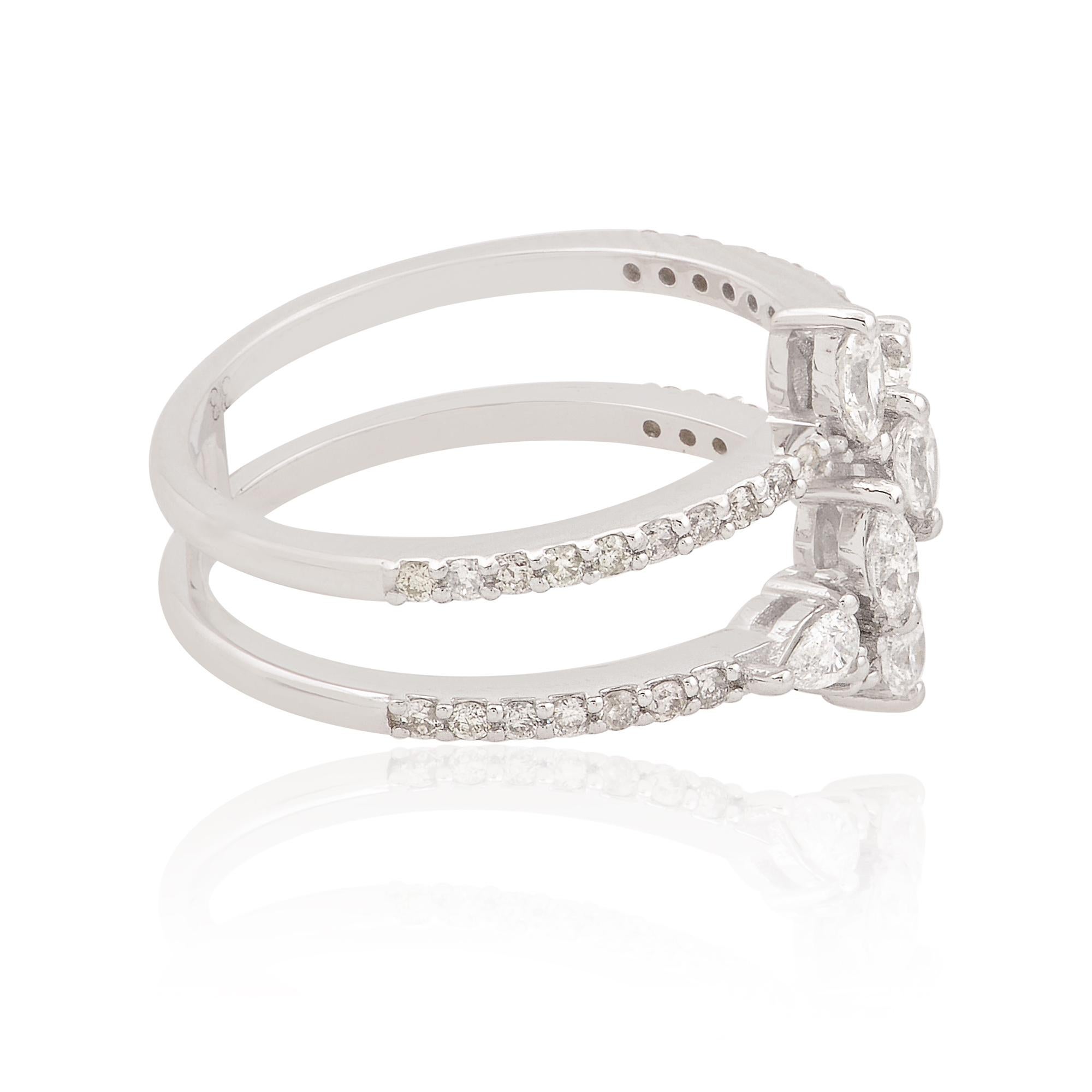 Moderno 0,66 carati SI/H Pear Round Diamond Fine Double Band Ring Oro bianco 18 carati in vendita