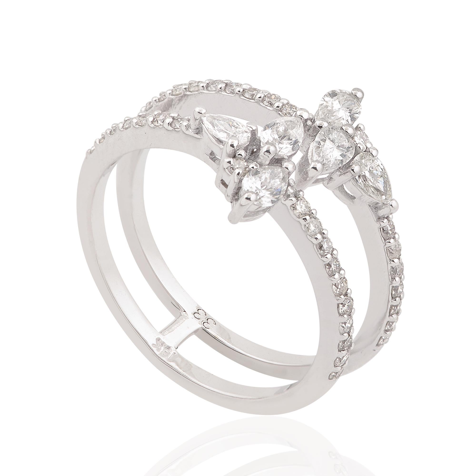 Taglio a goccia 0,66 carati SI/H Pear Round Diamond Fine Double Band Ring Oro bianco 18 carati in vendita