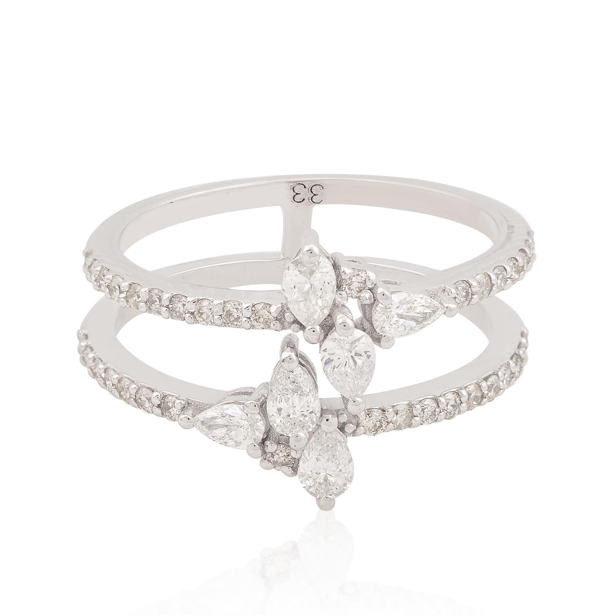 0,66 carati SI/H Pear Round Diamond Fine Double Band Ring Oro bianco 18 carati