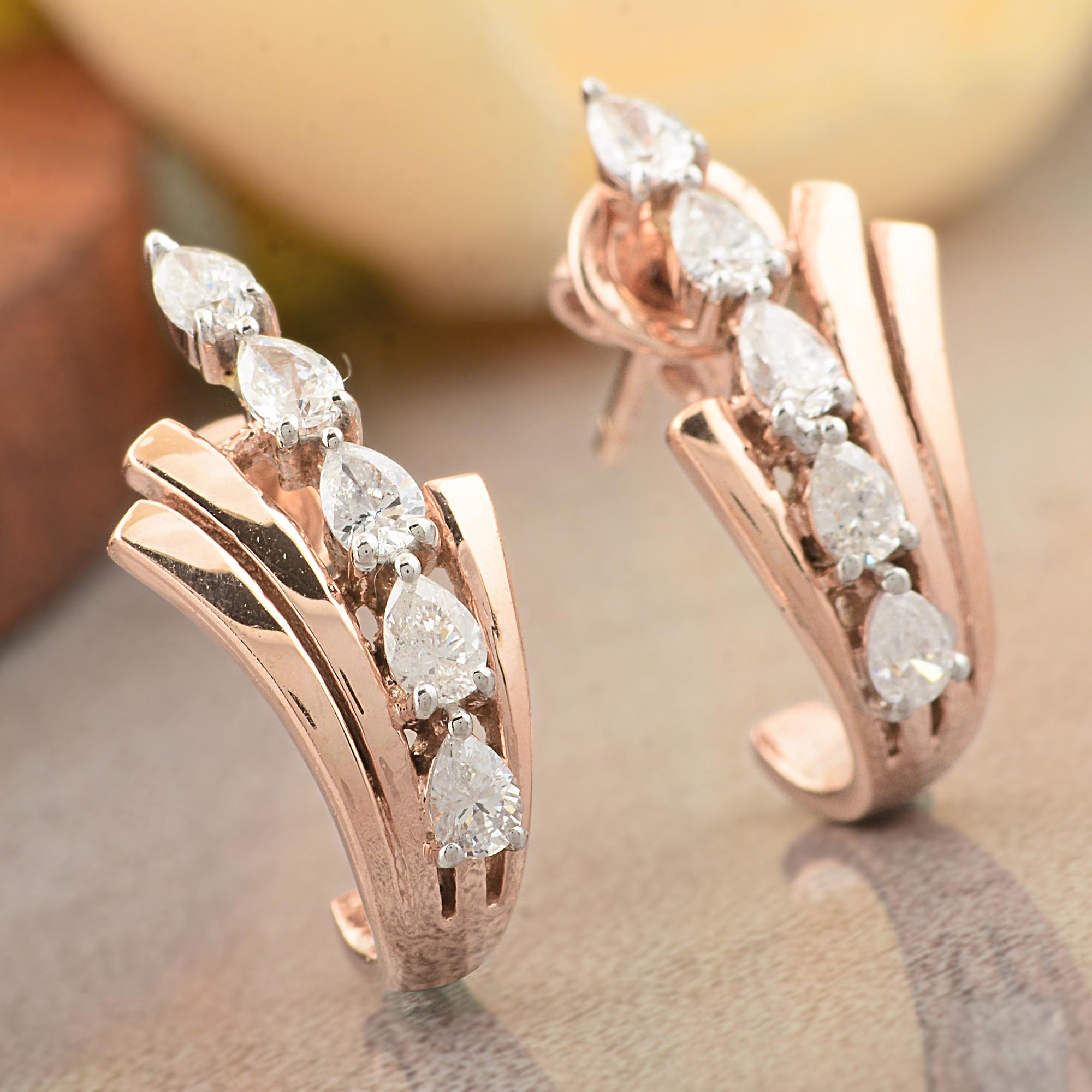 Modern 0.66 Carat SI/HI Pear Diamond Half Hoop Earrings 10 Karat Rose Gold Fine Jewelry For Sale