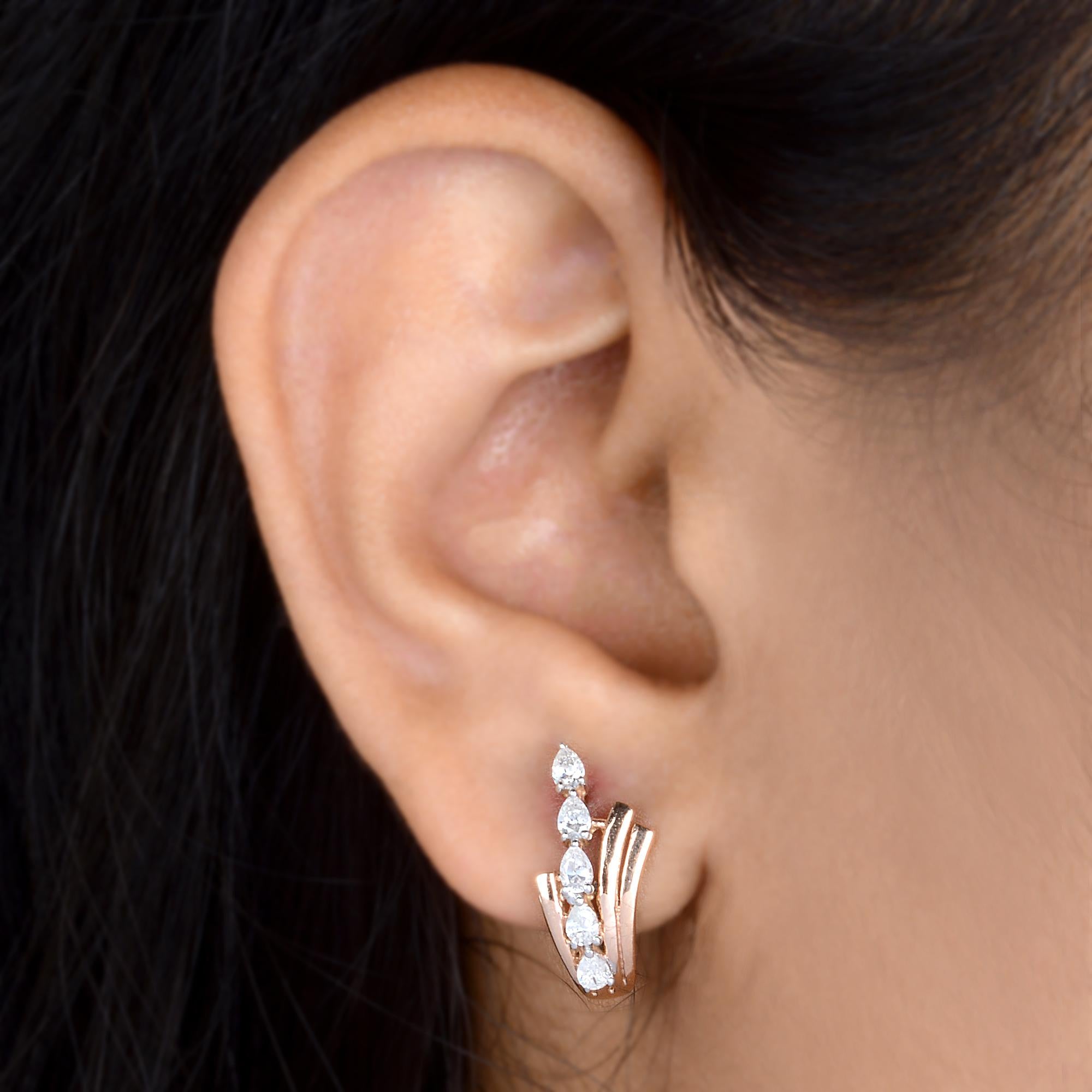 Pear Cut 0.66 Carat SI/HI Pear Diamond Half Hoop Earrings 10 Karat Rose Gold Fine Jewelry For Sale