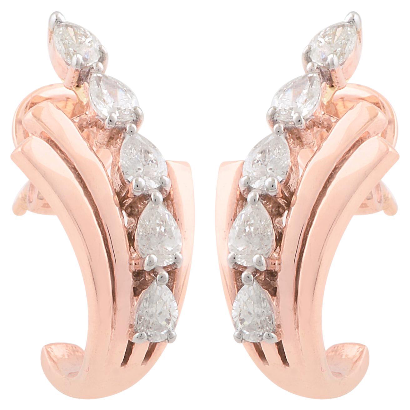 0.66 Carat SI/HI Pear Diamond Half Hoop Earrings 10 Karat Rose Gold Fine Jewelry For Sale