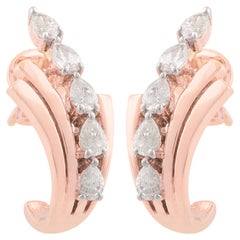 0.66 Carat SI/HI Diamond Pear Half Hoop Earrings 10 Karat Rose Gold Fine Jewelry