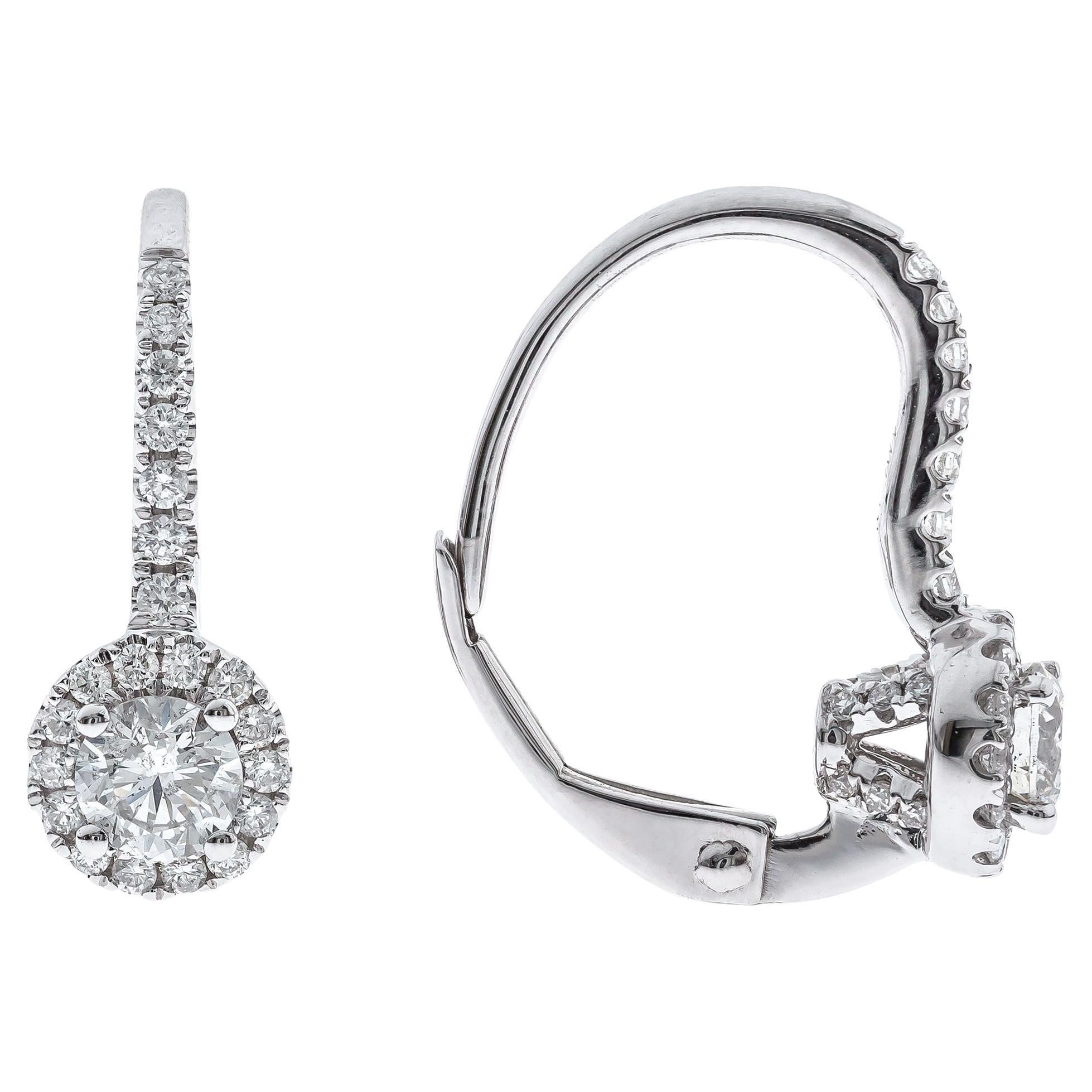 0.66 Carat White Diamond 14 Karat White Gold Earring For Sale