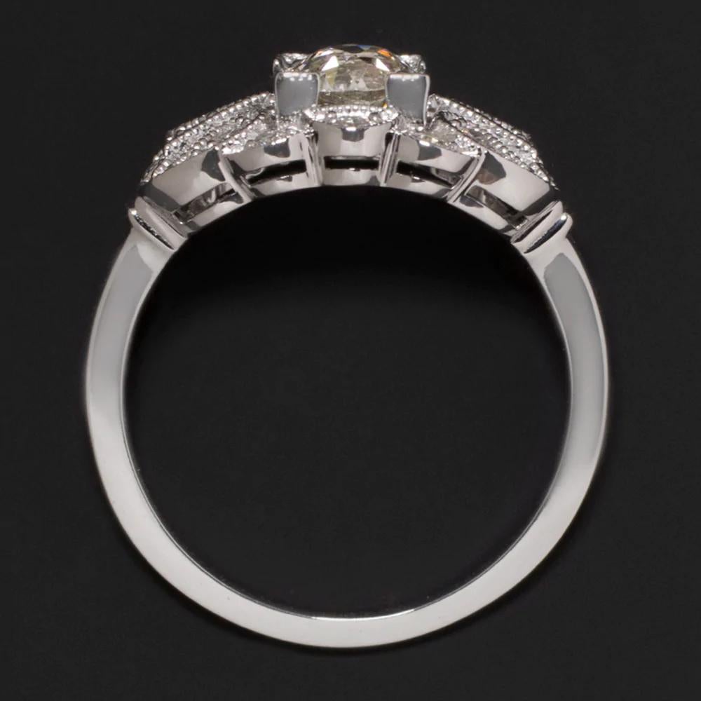 Art Deco  European Cut Diamond White Gold Engagement Ring GIA Certified  For Sale