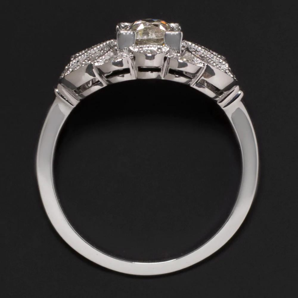 Verlobungsring aus Weißgold mit Diamanten im europäischen Schliff, GIA-zertifiziert (Art déco) im Angebot
