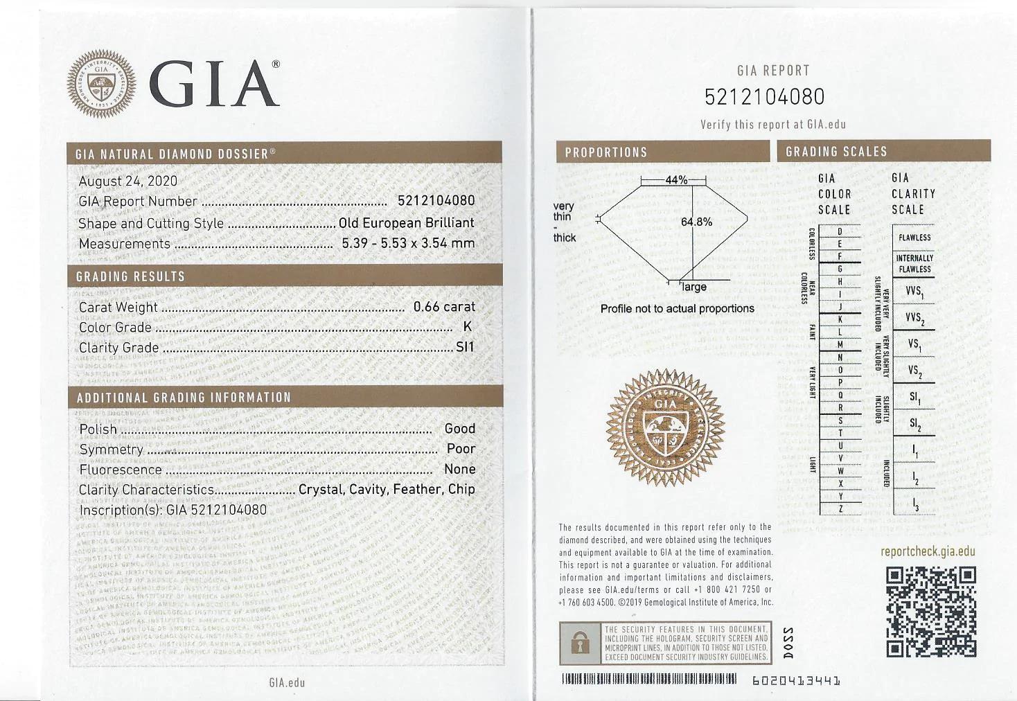  Verlobungsring aus Weißgold mit Diamanten im europäischen Schliff, GIA-zertifiziert  (Alteuropäischer Schliff) im Angebot
