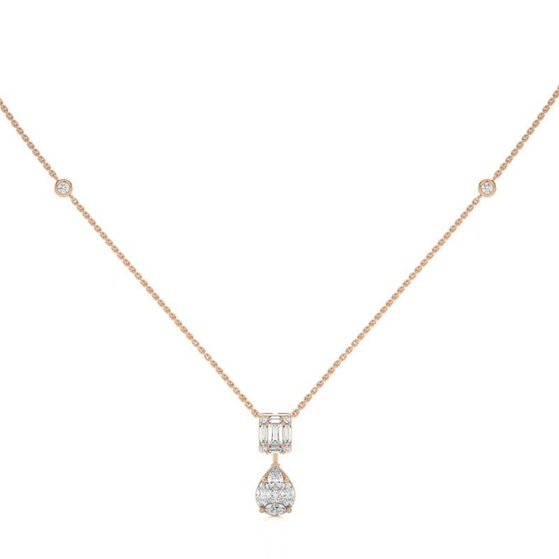 Collier pendentif collection clair de lune en or rose 14 carats avec diamants 0,66 carat poids total Neuf - En vente à Paramus, NJ