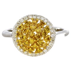 0.66 Carat Natural Fancy Intense Yellow Diamond Cluster Ring