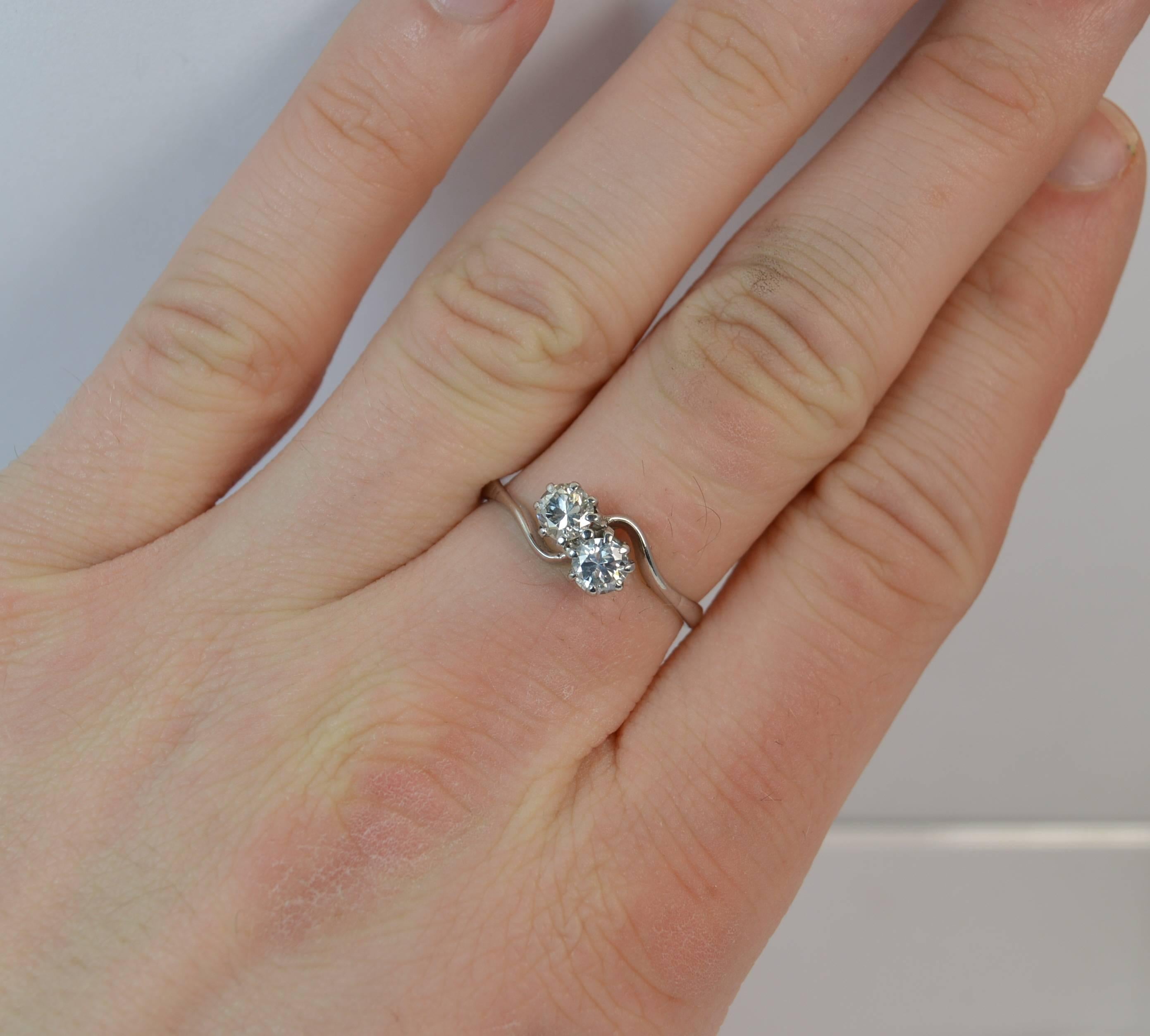 Edwardian Diamond 18 Carat White Gold Toi Et Moi Twist Two-Stone Ring