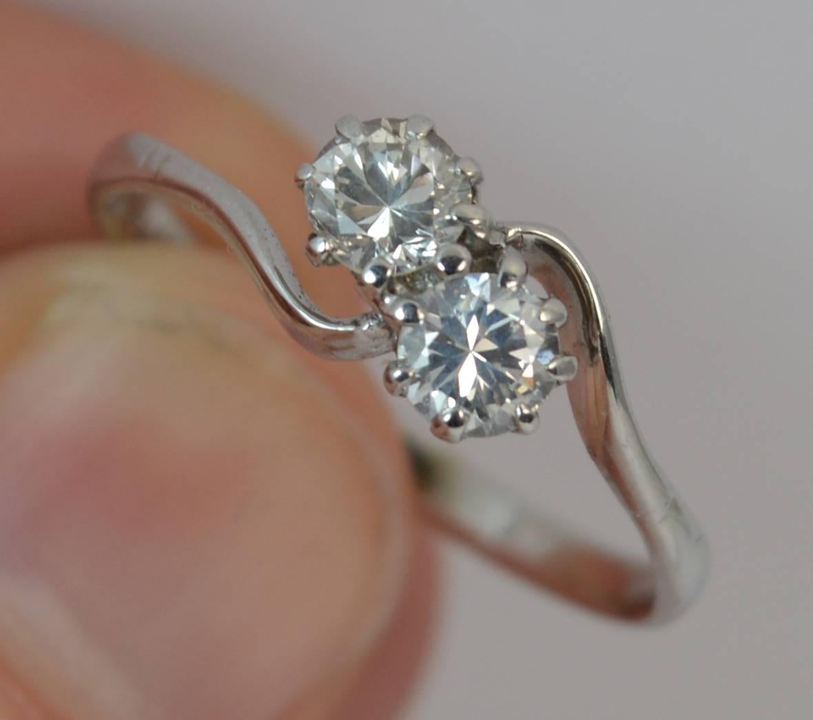 Women's Diamond 18 Carat White Gold Toi Et Moi Twist Two-Stone Ring