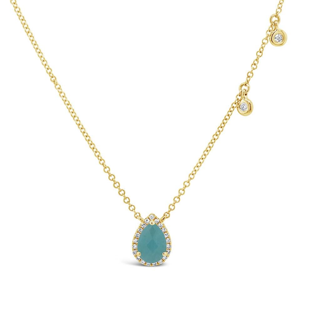 0.66ct Diamond and Amazonite Pear Shaped Pendant in 14k Yellow Gold en venta
