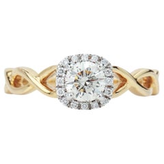 0,66ct GIA Rundschliff Diamant Halo Crossover Verlobungsring in 18K Weißgold
