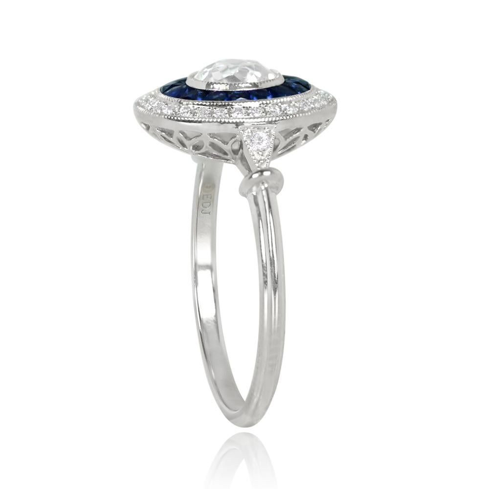Art Deco 0.66ct Old European Cut Diamond Engagement Ring, Double Halo, Platinum For Sale