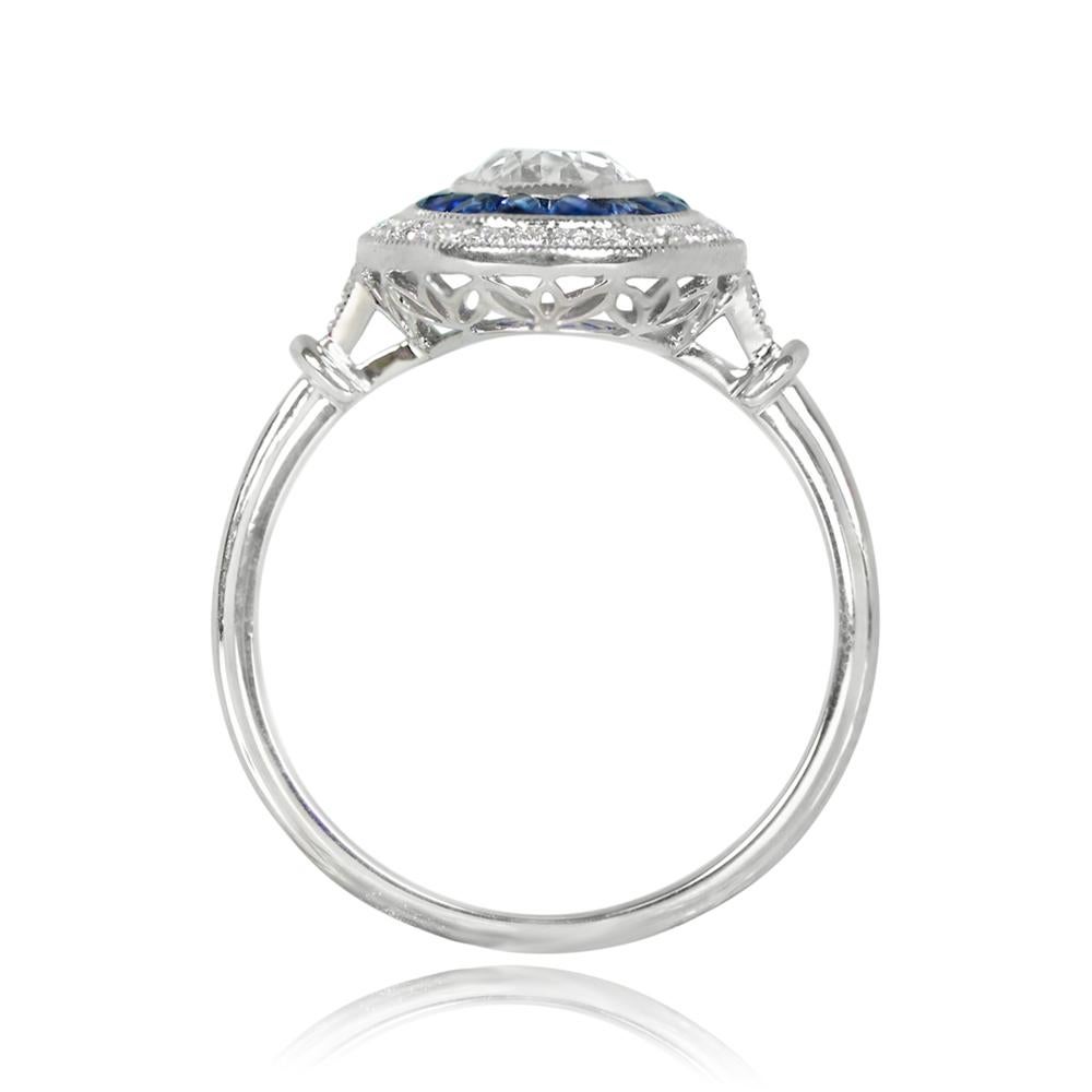 0.66ct Old European Cut Diamond Engagement Ring, Double Halo, Platinum In Excellent Condition For Sale In New York, NY