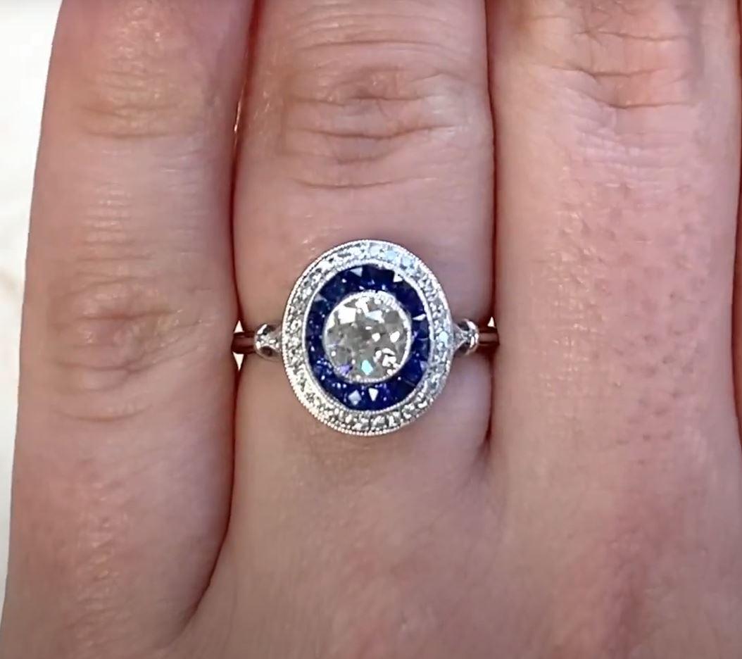 Women's 0.66ct Old European Cut Diamond Engagement Ring, Double Halo, Platinum For Sale