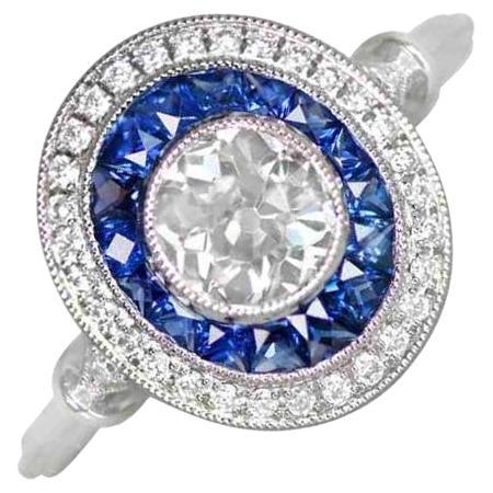 0.66ct Old European Cut Diamond Engagement Ring, Double Halo, Platinum