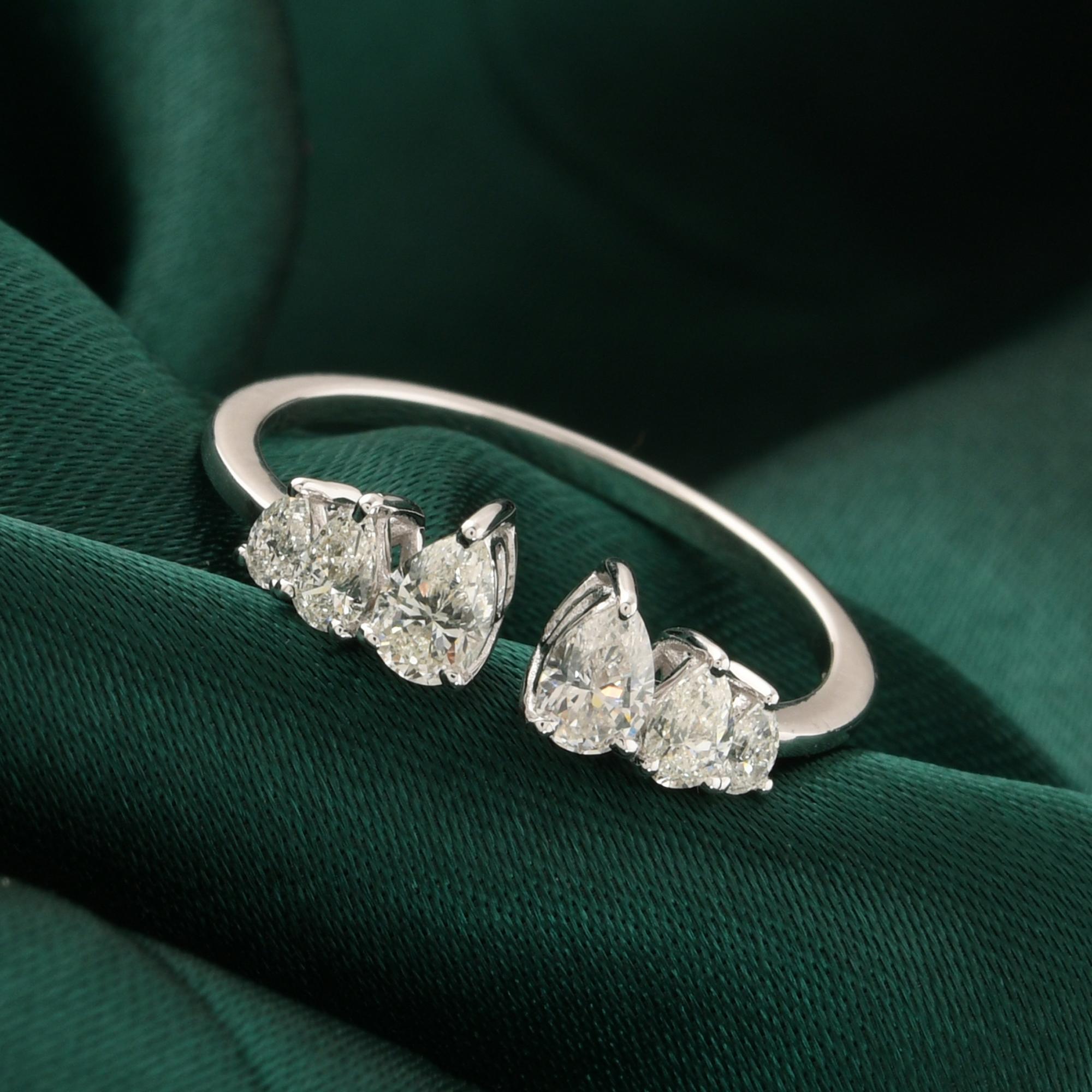 Moderno 0.66Ct Pear Certified Diamond Open Cuff Band Ring 14K White Gold Fine Jewelry in vendita