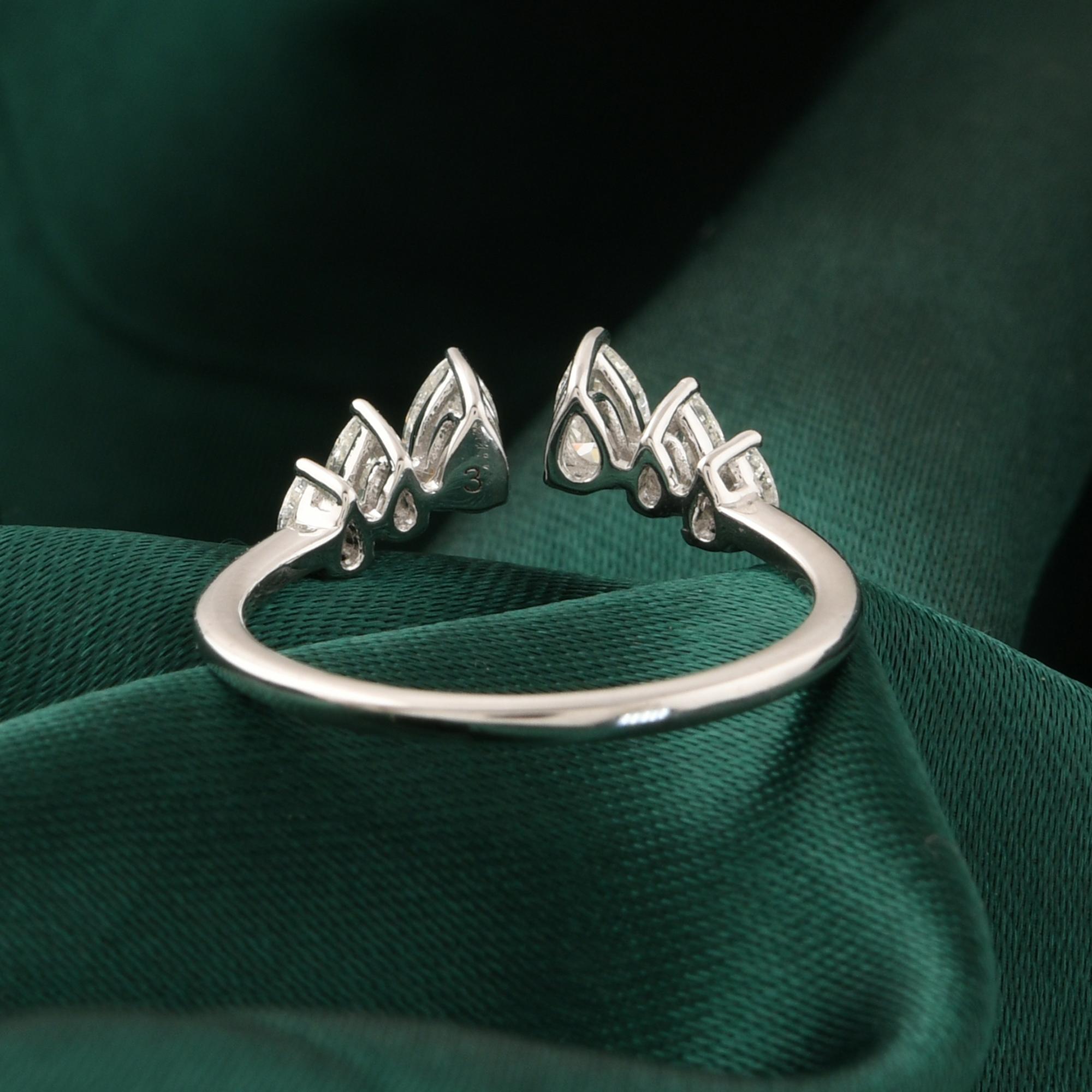 0.66Ct Pear Certified Diamond Open Cuff Band Ring 18K White Gold Fine Jewelry Neuf - En vente à Diera, Dubai