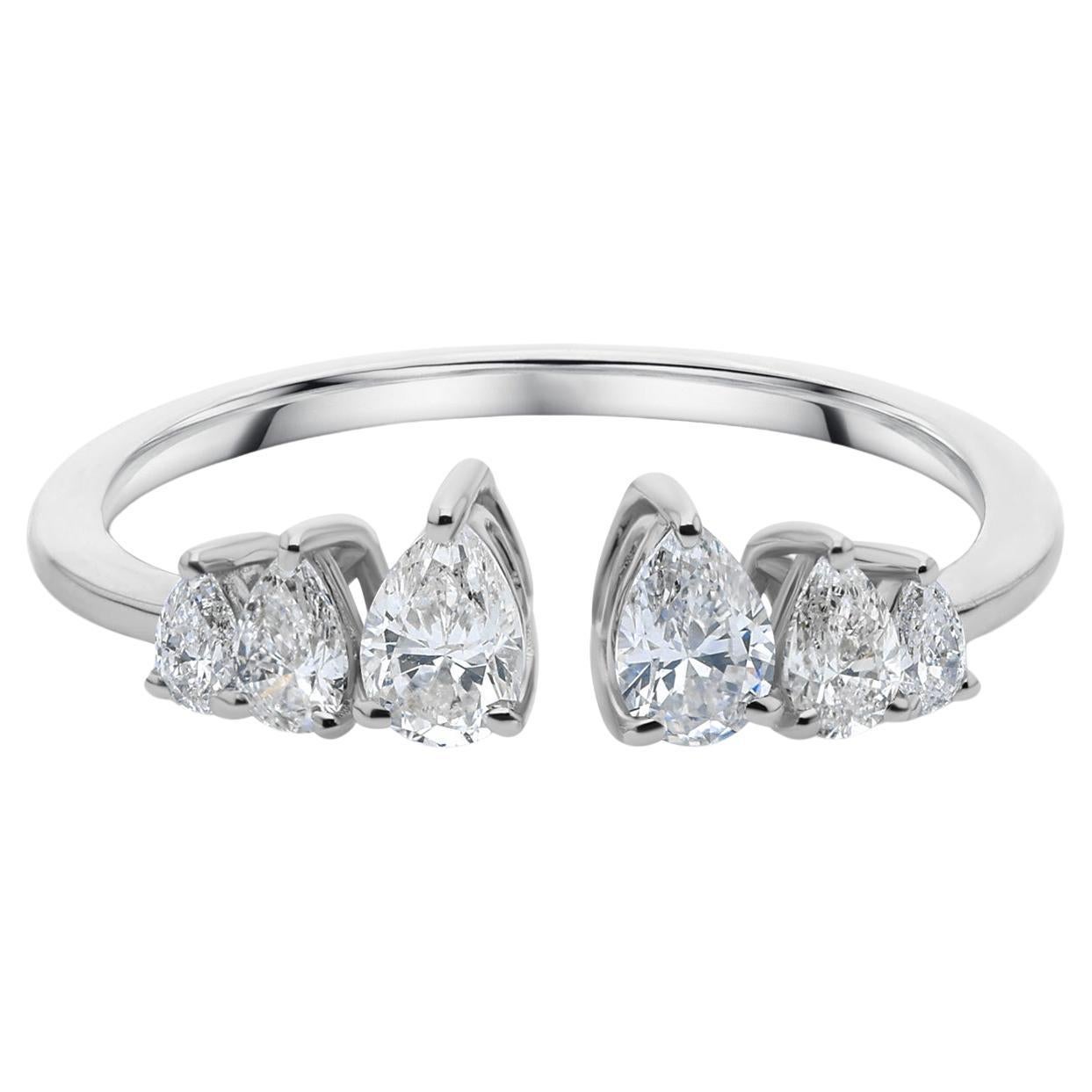 0.66Ct Pear Certified Diamond Open Cuff Band Ring 18K White Gold Fine Jewelry