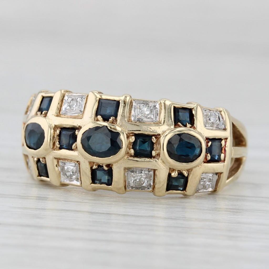 0,66 Karat Blauer Saphir Diamantring 14k Gelbgold Größe 7,25 im Angebot 1